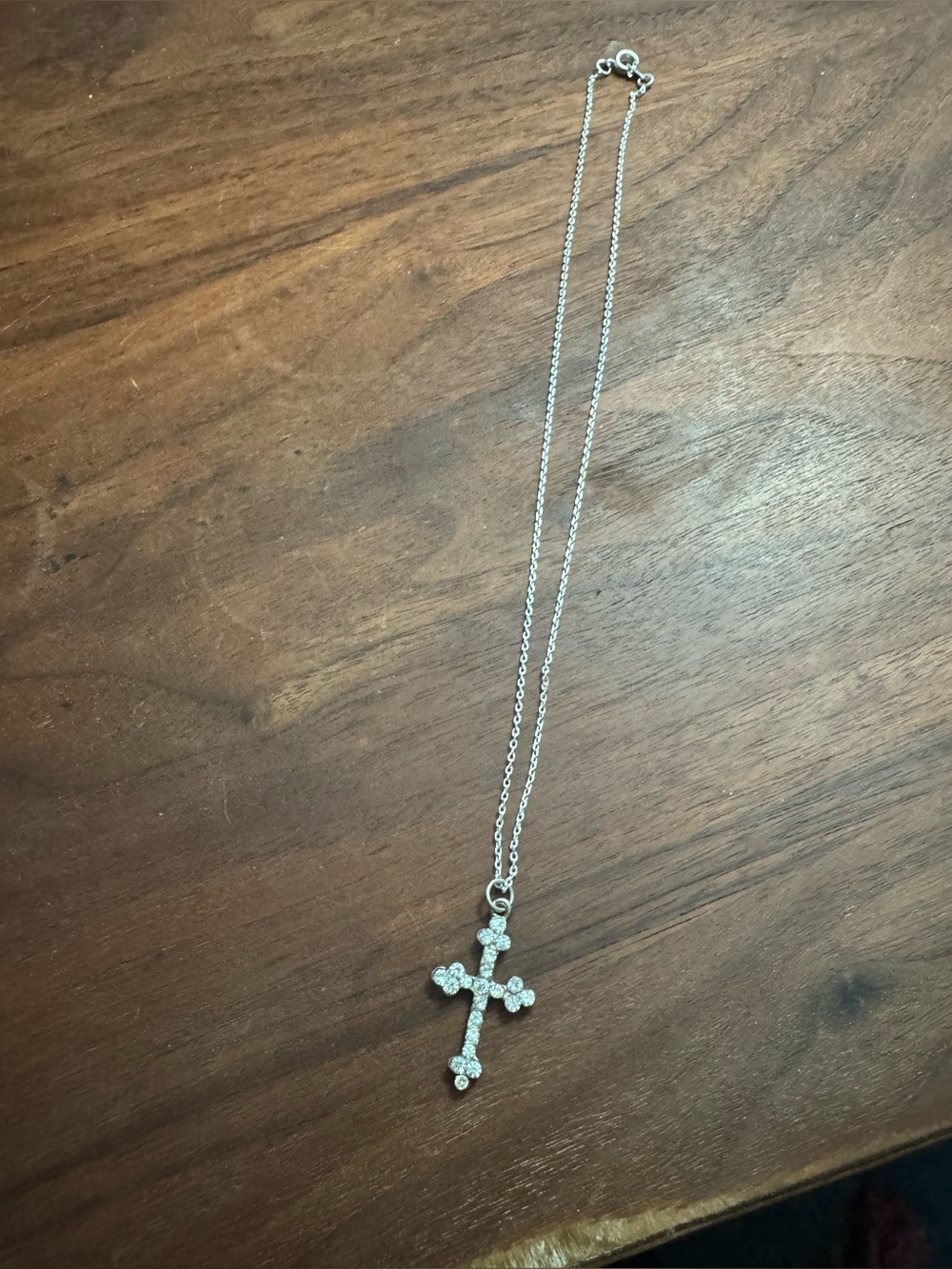 Silvertoned Crystal Rhinestone Cross Pendant Necklace